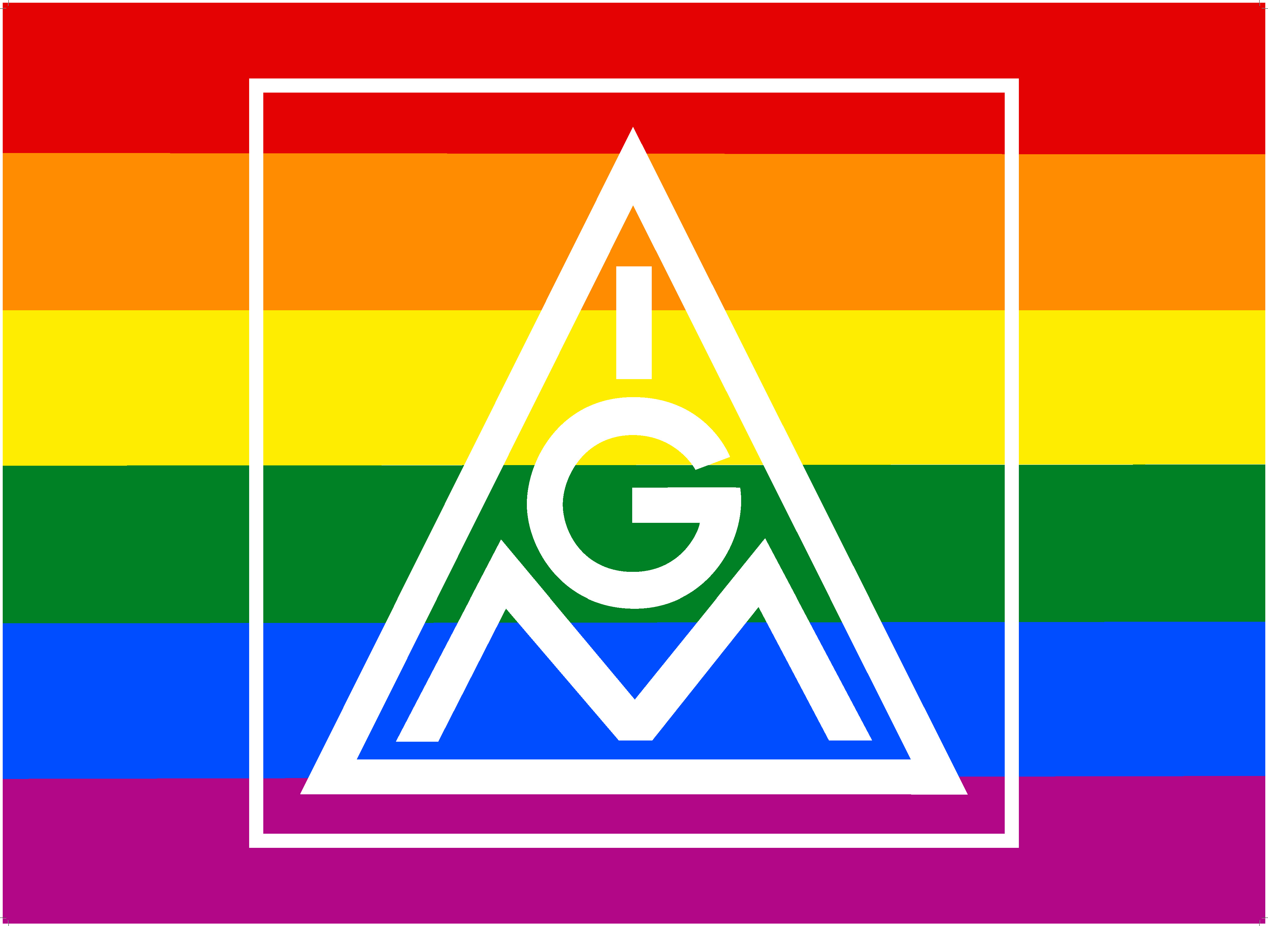 Fahne Regenbogenfarben mit IGM Logo