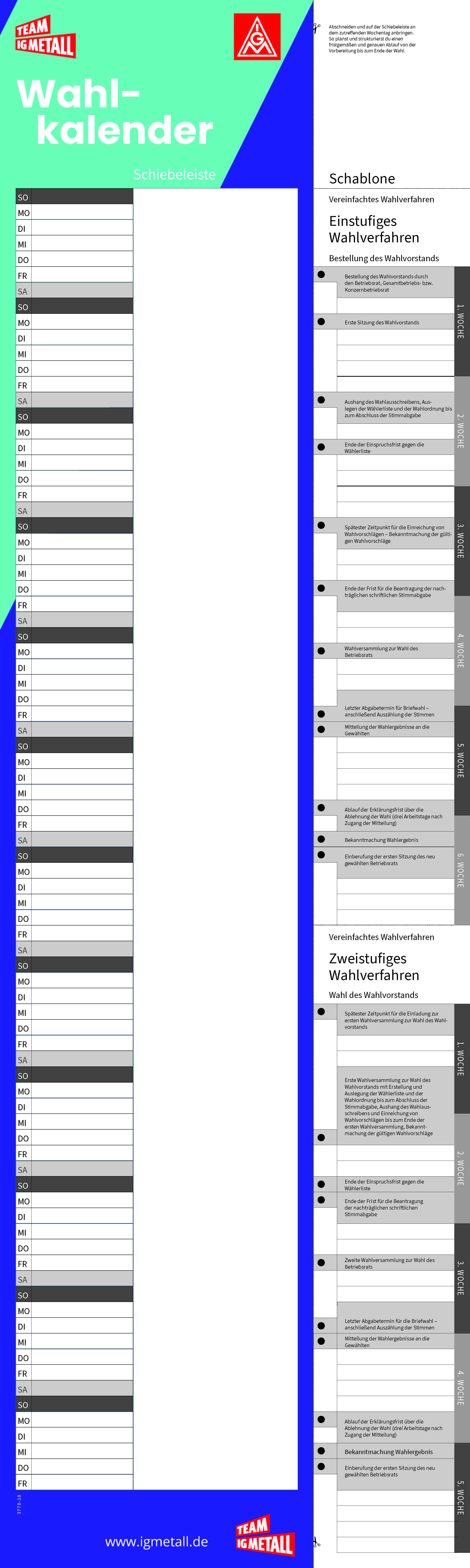 Wahlkalender - vereinfachtes Verfahren einstufig/zweistufig mit Schiebeleiste
